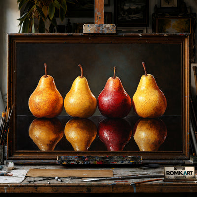 Four Pears Reflection Still Life Oil Painting