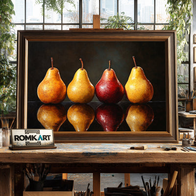 Four Pears Reflection Still Life Oil Painting - image 2