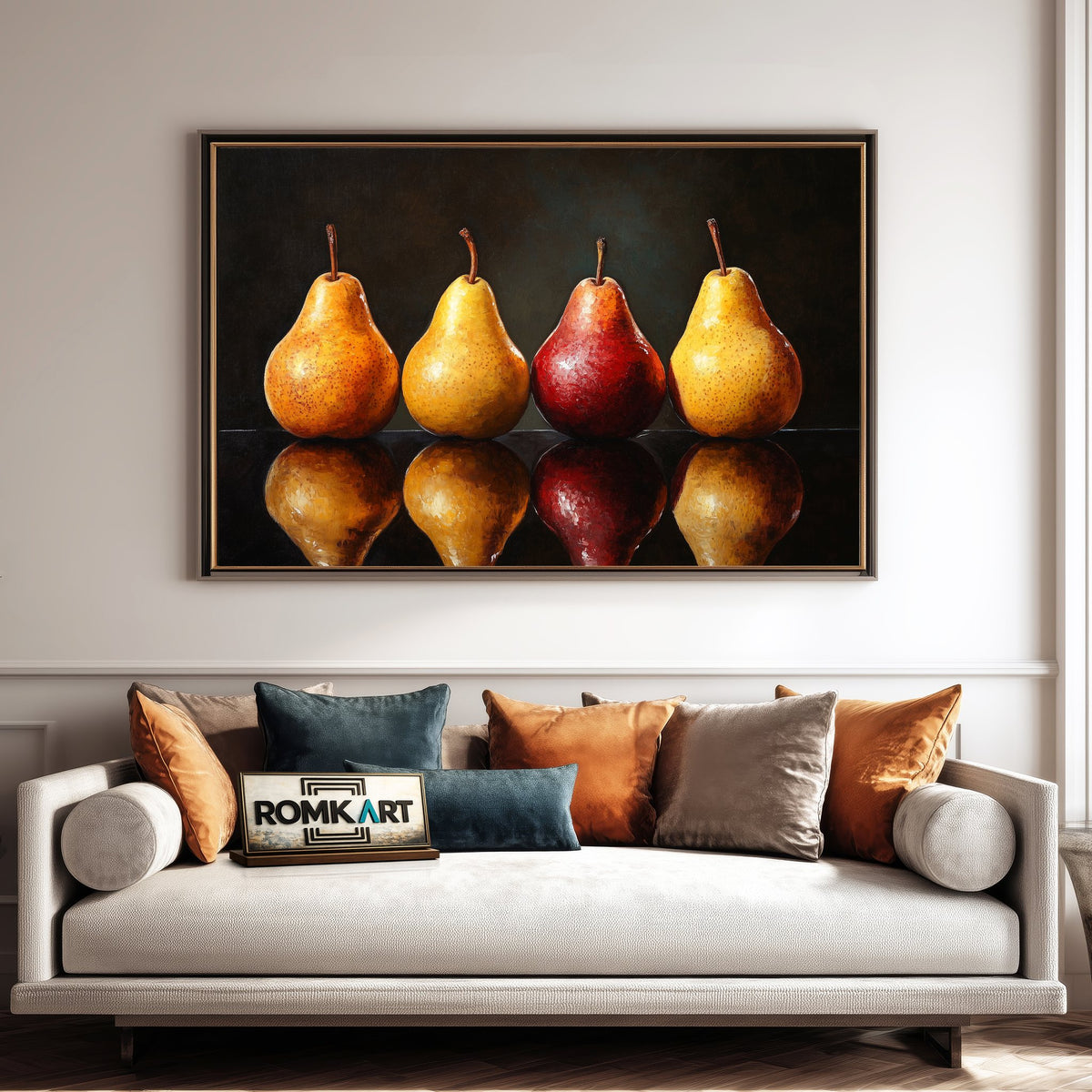 Four Pears Reflection Still Life Oil Painting - image 4
