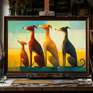 Four Slender Dogs - Hand-Painted Oil Painting - View 1