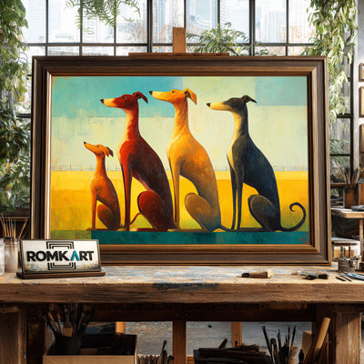 Four Slender Dogs Oil Painting - image 2