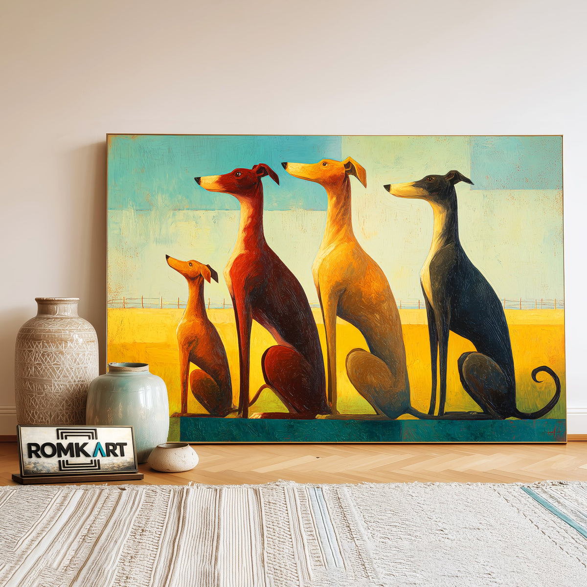 Four Slender Dogs Oil Painting - image 3