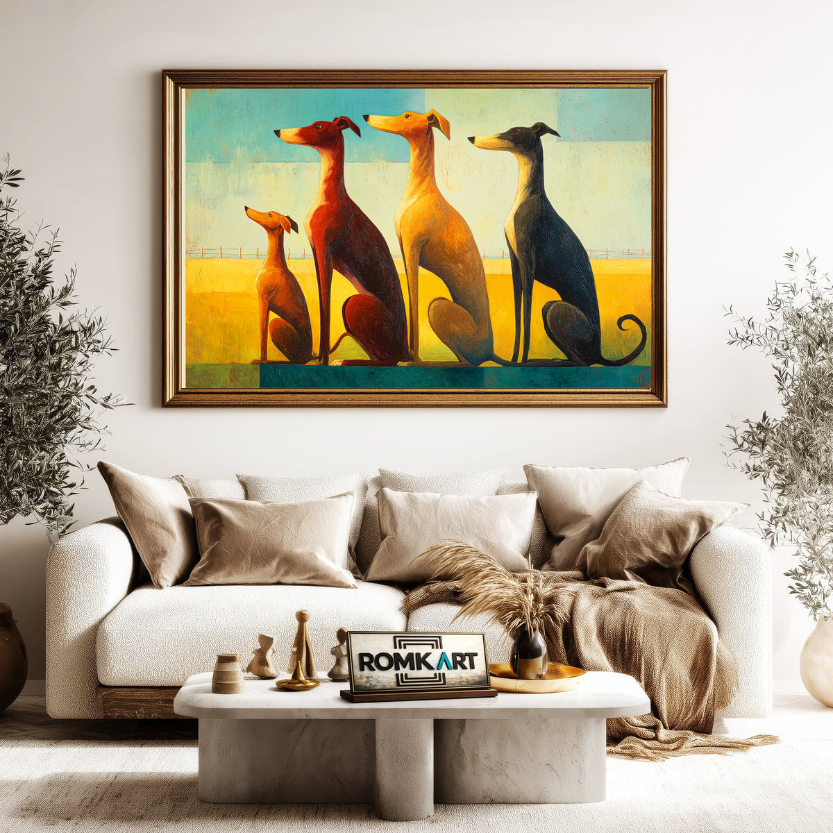 Four Slender Dogs Oil Painting - image 5