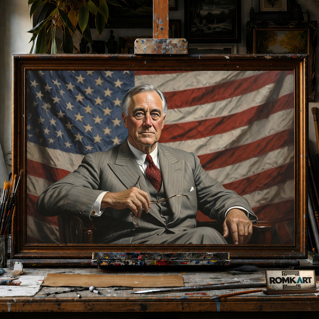 Franklin D. Roosevelt hand-painted oil painting on canvas