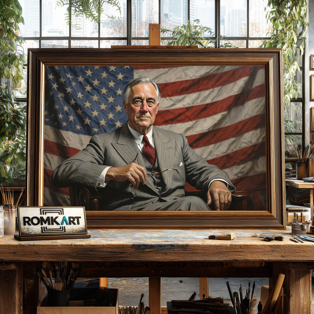 Franklin D. Roosevelt hand-painted oil painting on canvas