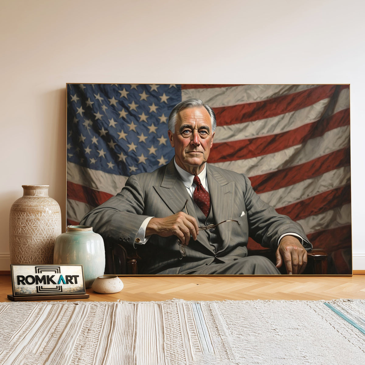 Franklin D. Roosevelt Presidential Portrait Oil Painting - image 3