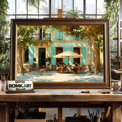 French Café FaCade Cafe Scene Oil Painting - image 2