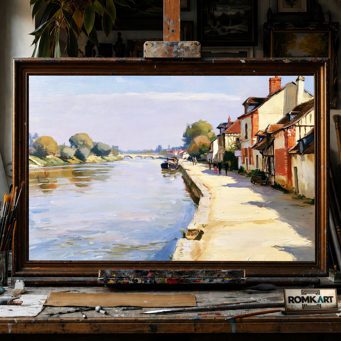 French riverside - Hand-Painted Oil Painting - View 1