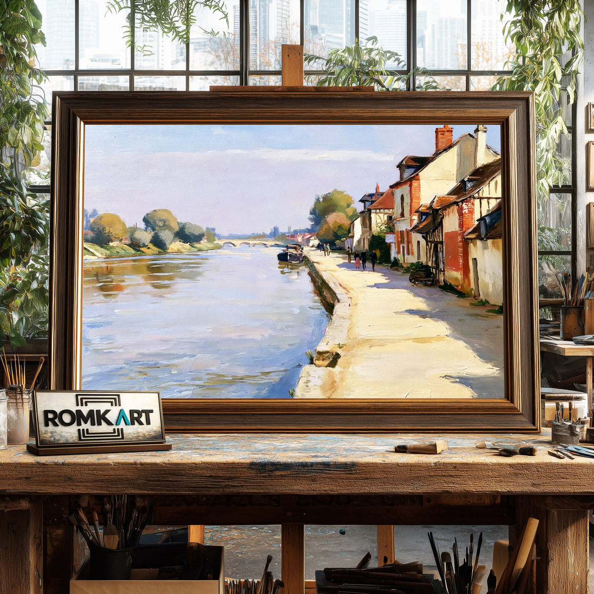 French Riverside Oil Painting - image 2