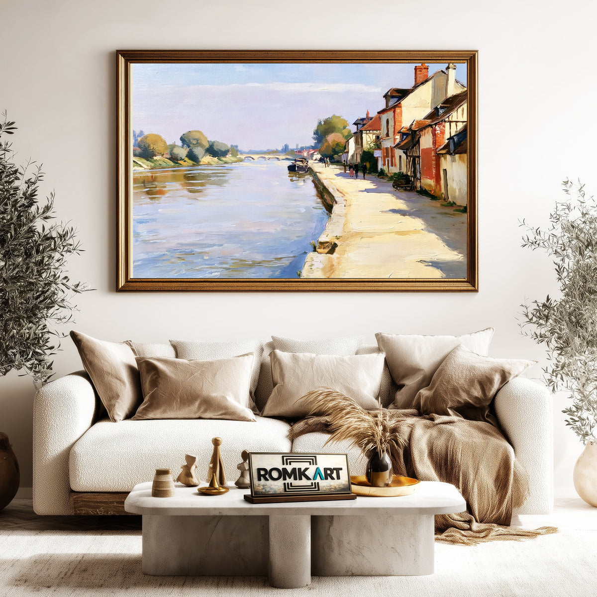 French Riverside Oil Painting - image 5