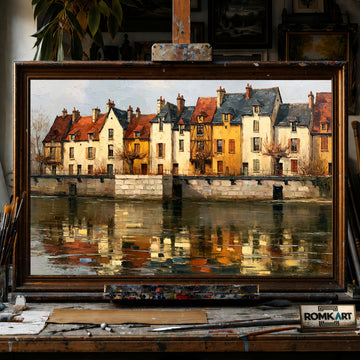 French Riverside hand-painted oil painting on canvas