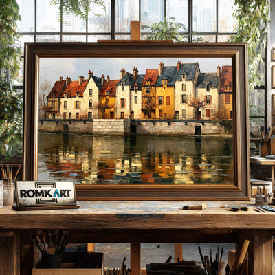 French Riverside Waterscape Oil Painting - image 2