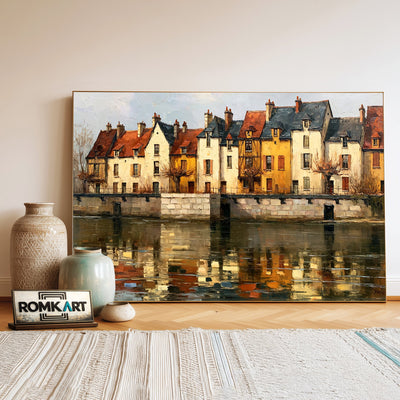 French Riverside Waterscape Oil Painting - image 3