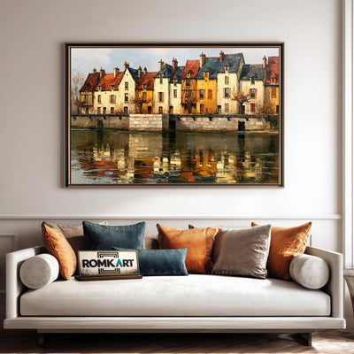 French Riverside Waterscape Oil Painting - image 4