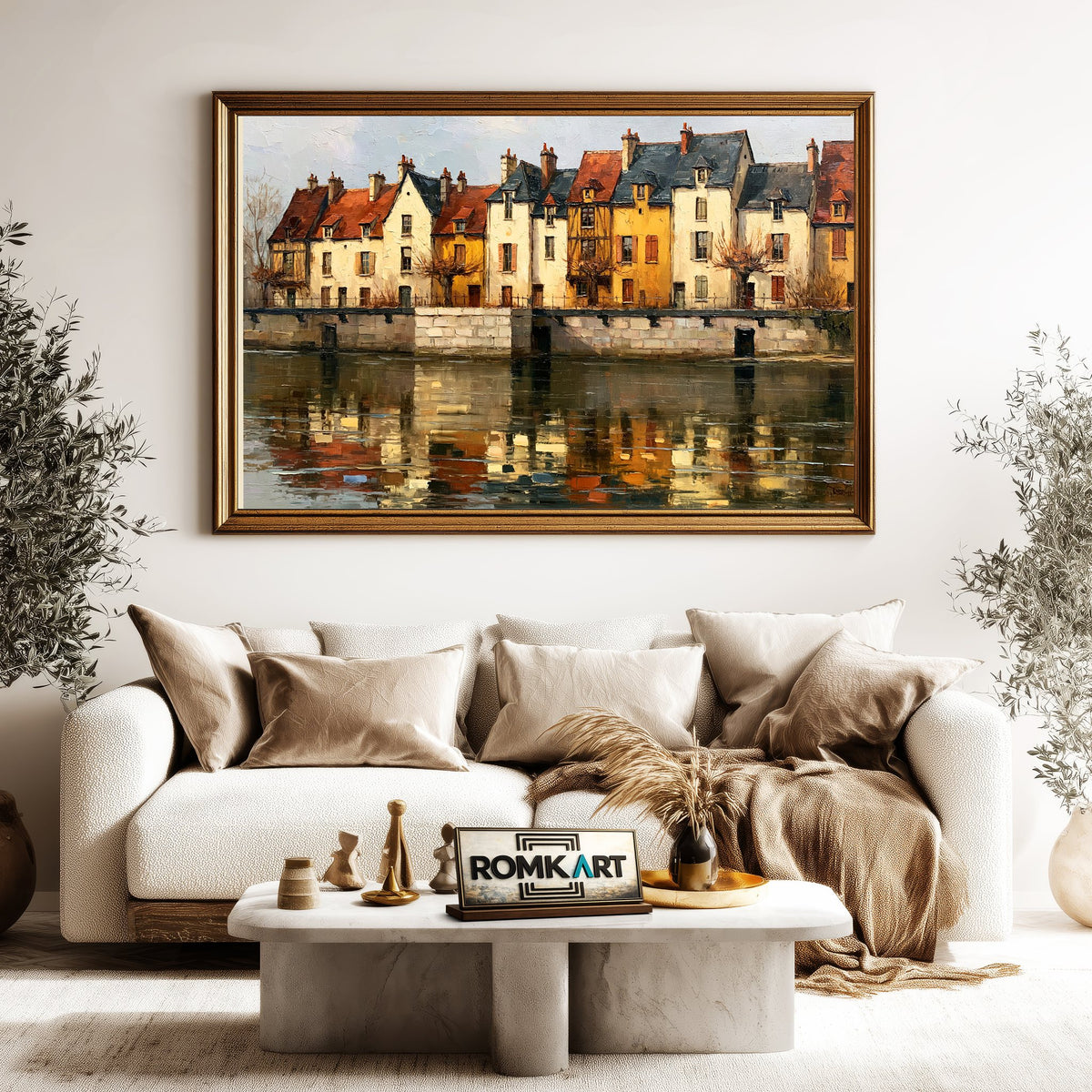 French Riverside Waterscape Oil Painting - image 5