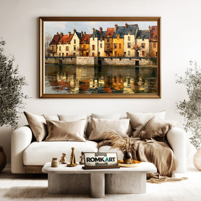French Riverside Waterscape Oil Painting - image 5