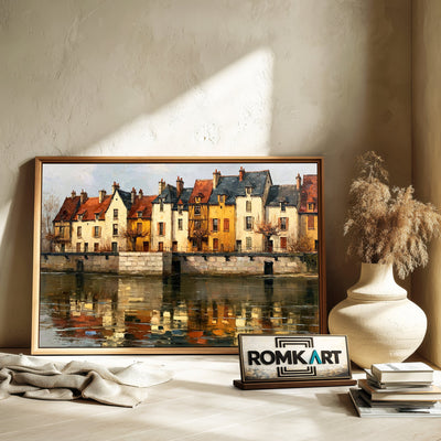 French Riverside Waterscape Oil Painting - image 6