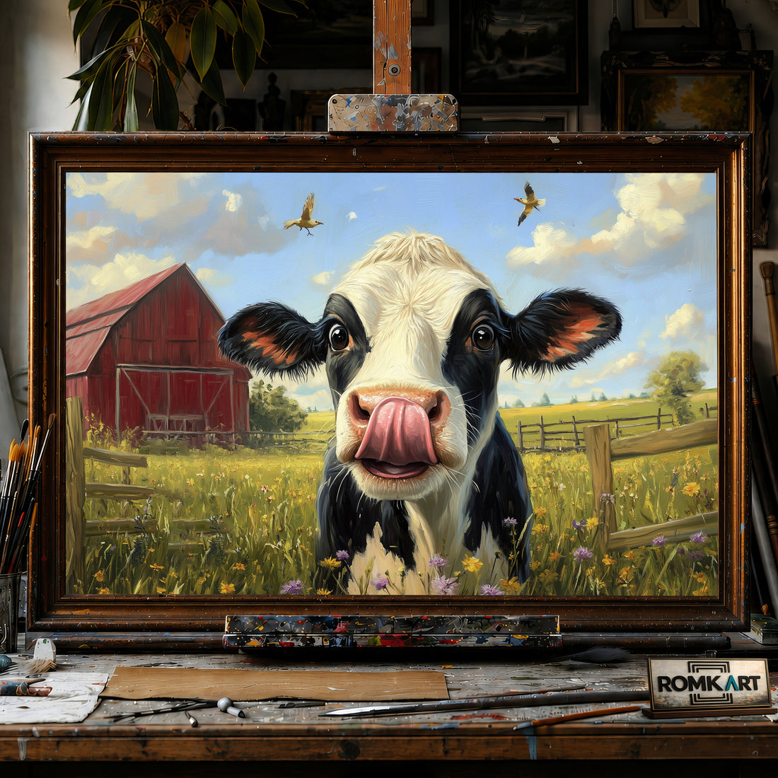 Funny Holstein Cow hand-painted oil painting on canvas