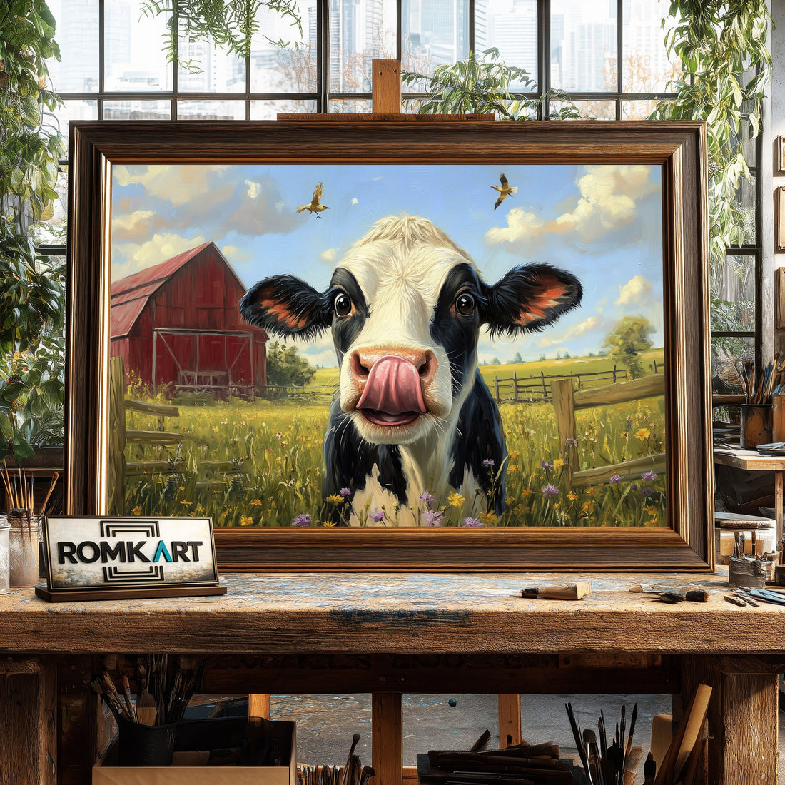 Funny Holstein Cow hand-painted oil painting on canvas