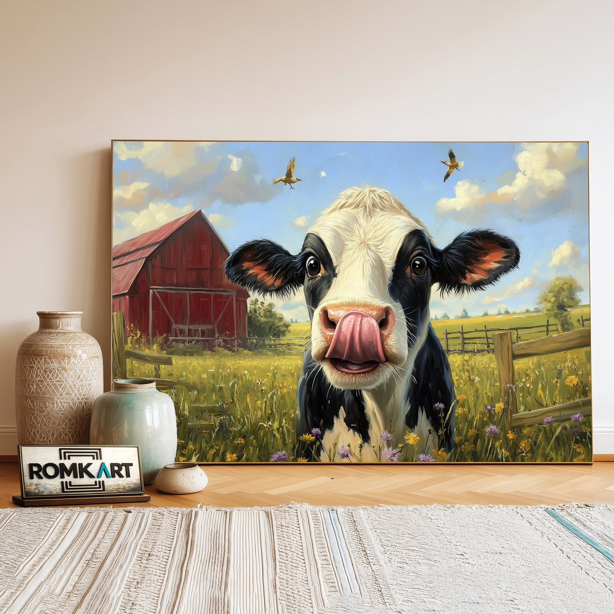 Funny Holstein Cow Farm Animal Oil Painting - image 3