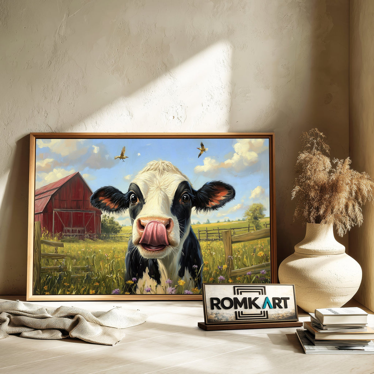 Funny Holstein Cow Farm Animal Oil Painting - image 6