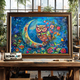 Funny Owl and Moon Bird Oil Painting - image 2