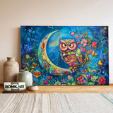 Funny Owl and Moon Bird Oil Painting - image 3