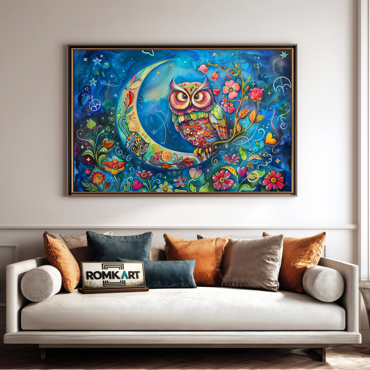 Funny Owl and Moon Bird Oil Painting - image 4