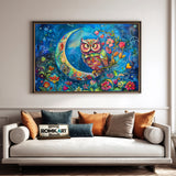 Funny Owl and Moon Bird Oil Painting - image 4