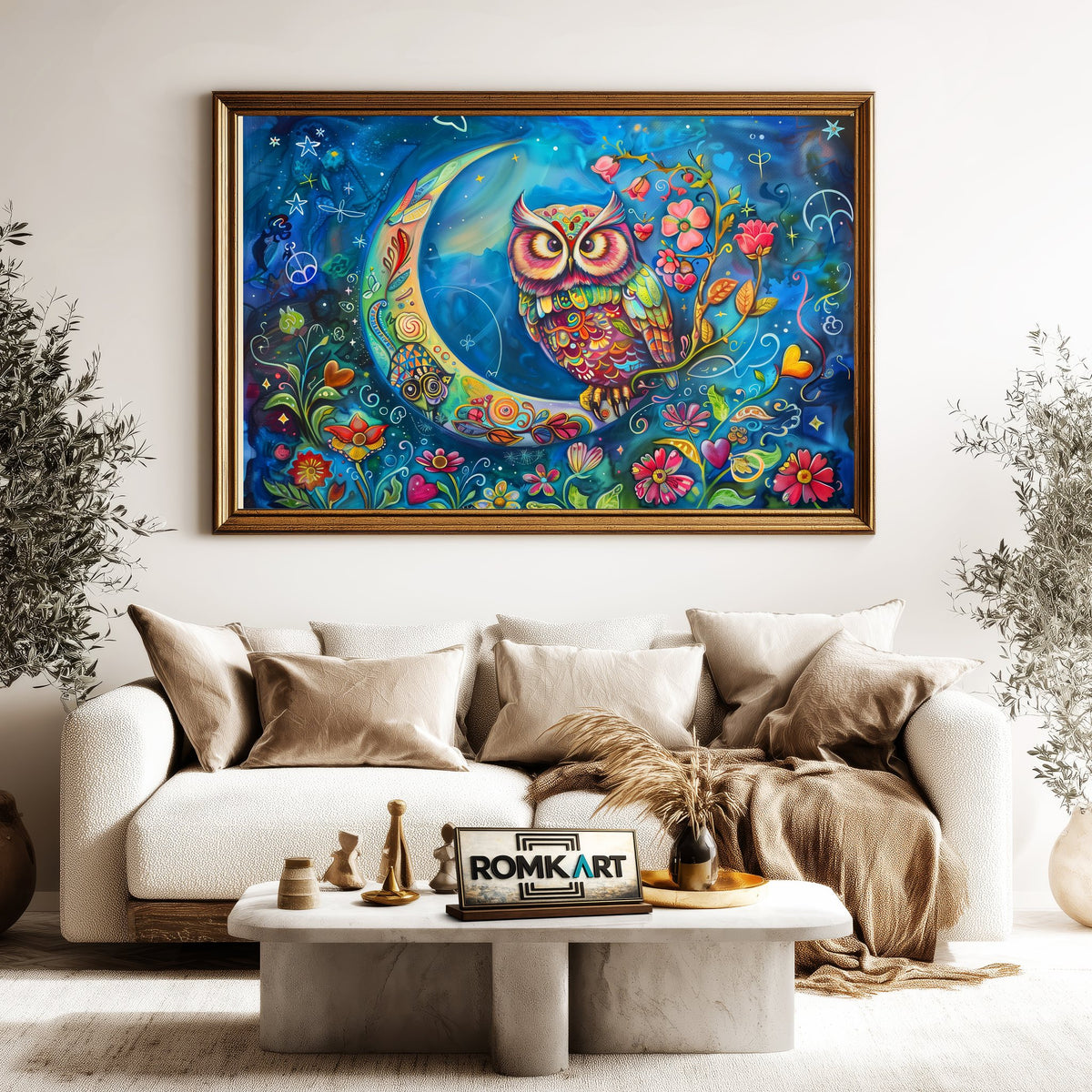 Funny Owl and Moon Bird Oil Painting - image 5
