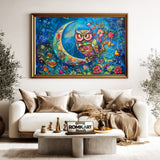 Funny Owl and Moon Bird Oil Painting - image 5