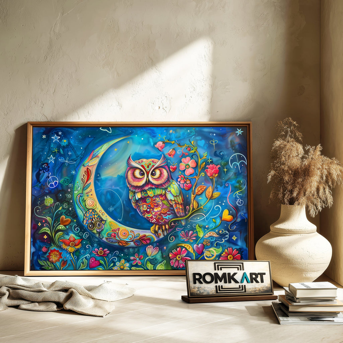 Funny Owl and Moon Bird Oil Painting - image 6