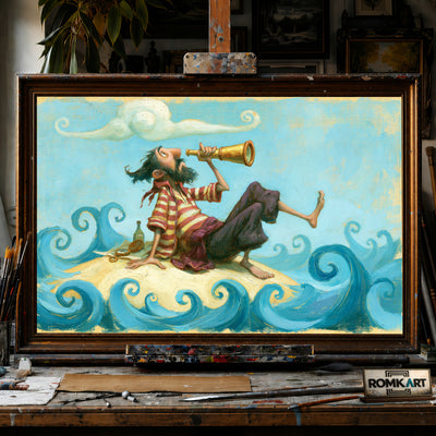 Funny Pirate Captain hand-painted oil painting on canvas