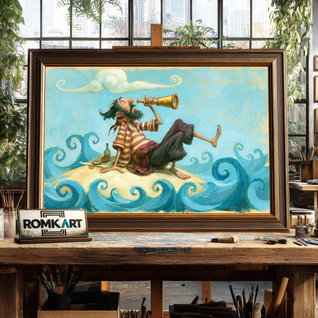 Funny Pirate Captain hand-painted oil painting on canvas