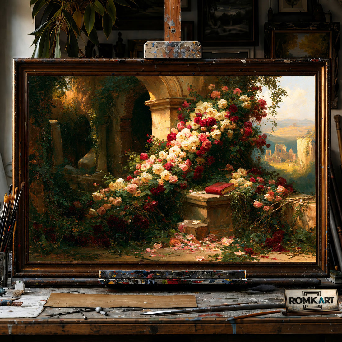 Garden Among Ancient Ruins - Hand-Painted Oil Painting - View 1
