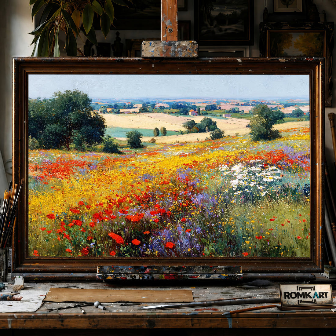 Garden Field Countryside - Hand-Painted Oil Painting - View 1