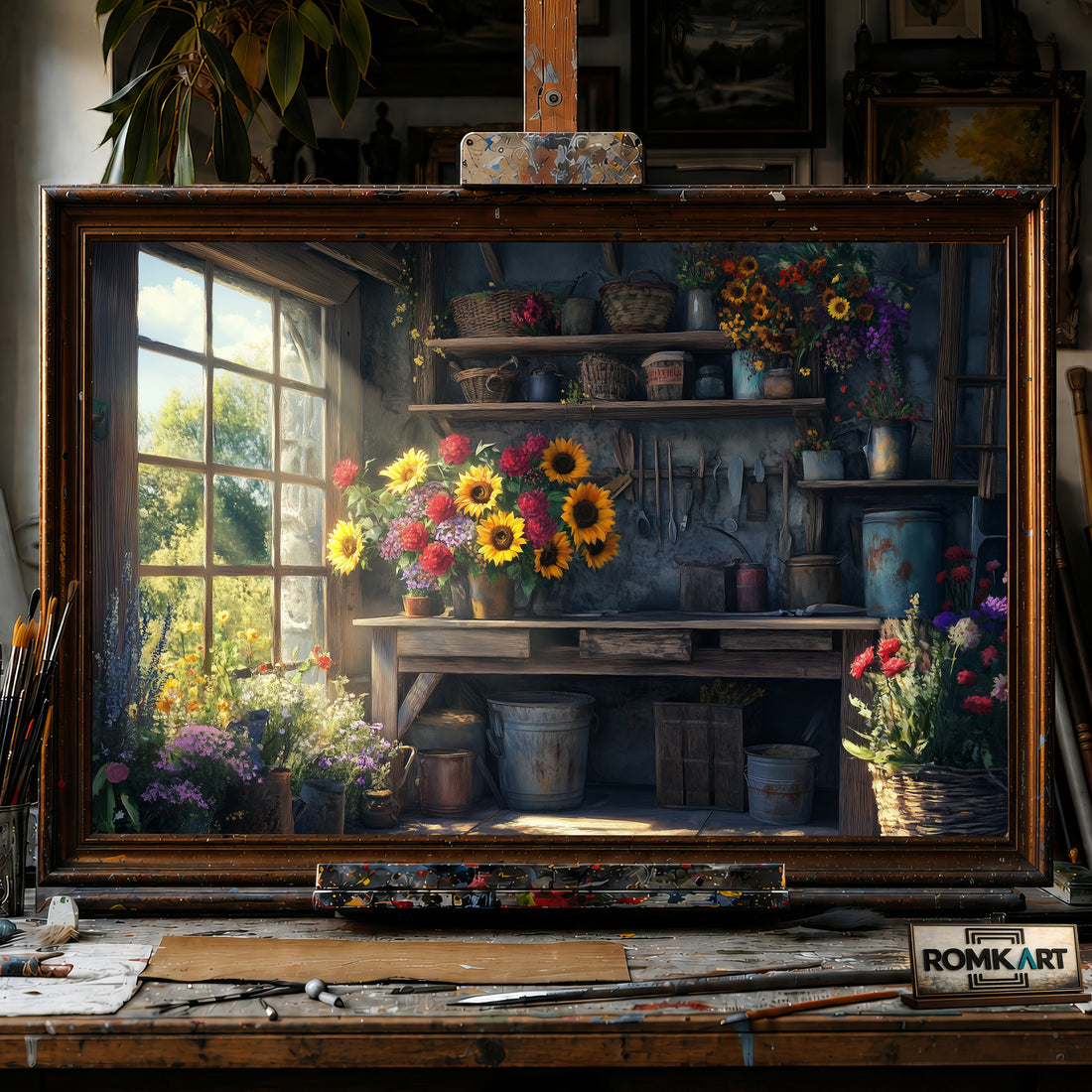 Garden Shed Interior hand-painted oil painting on canvas