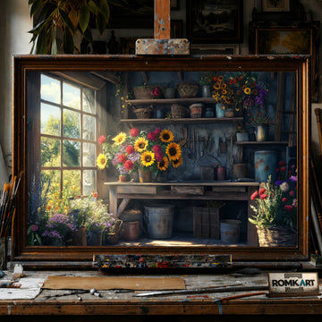 Garden Shed Interior hand-painted oil painting on canvas
