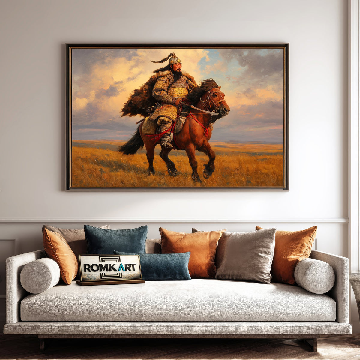 Genghis Khan on Mongolian Warhorse Historical Oil Painting - image 4