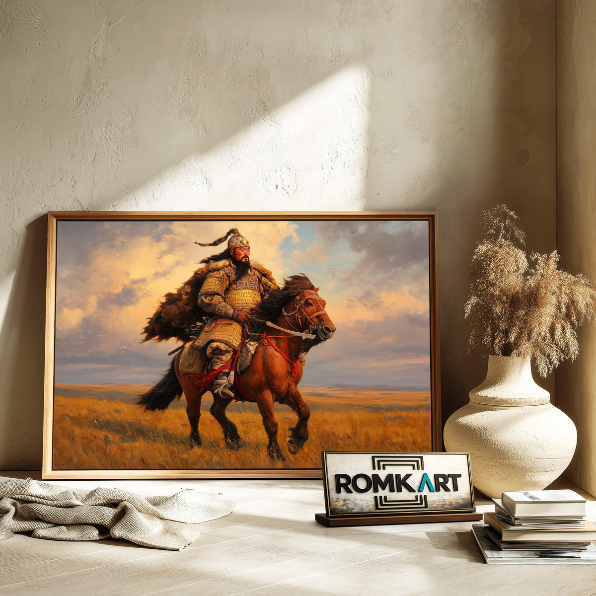 Genghis Khan on Mongolian Warhorse Historical Oil Painting - image 6