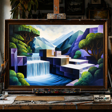 Geometric Landscape Architecture hand-painted oil painting on canvas