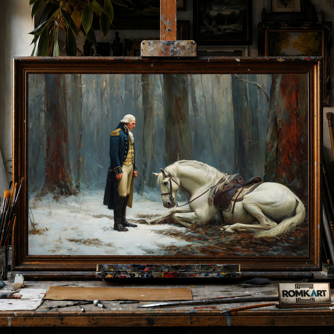 George Washington and Horse - Hand-Painted Oil Painting - View 1