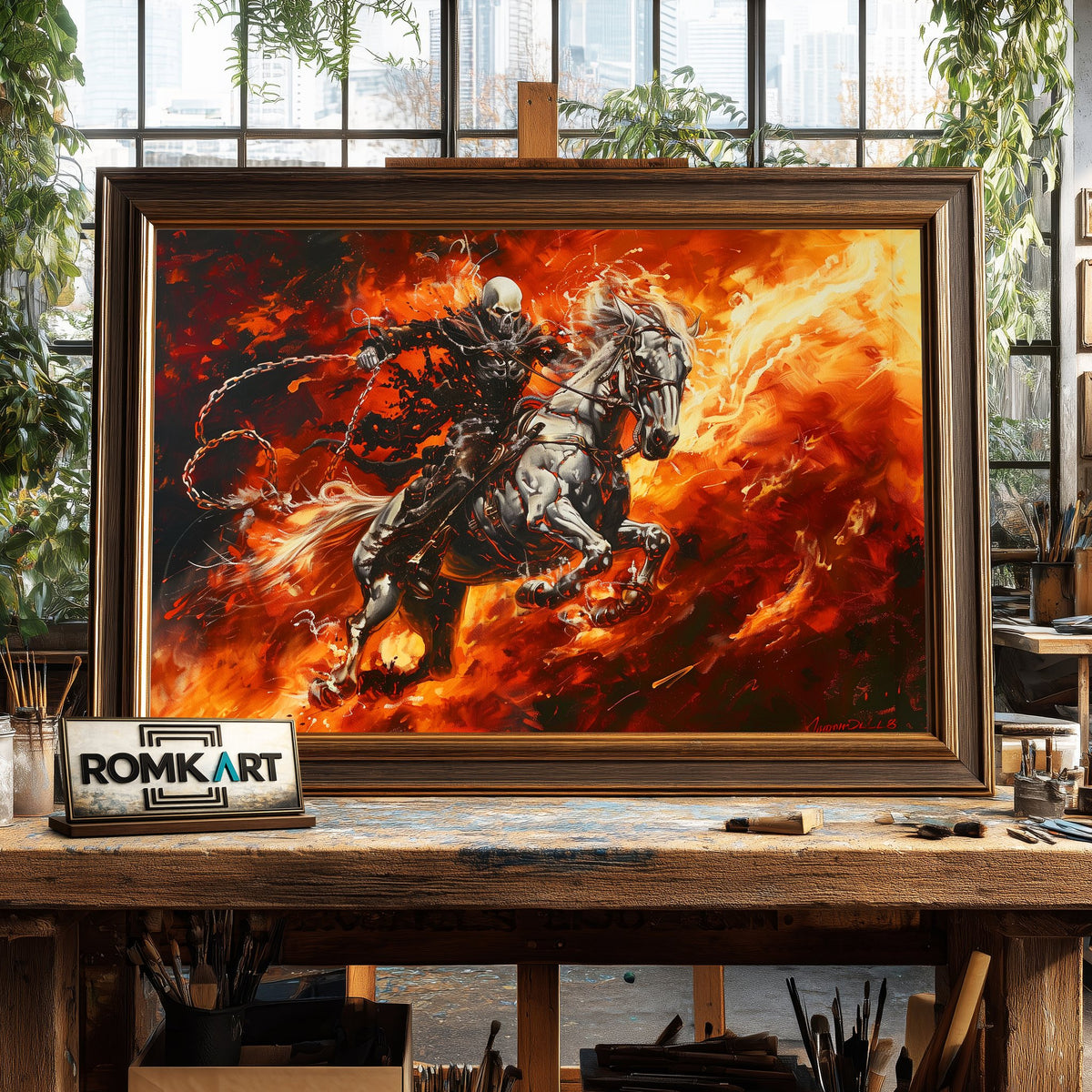 Ghost Riding Horse Equestrian Oil Painting - image 2
