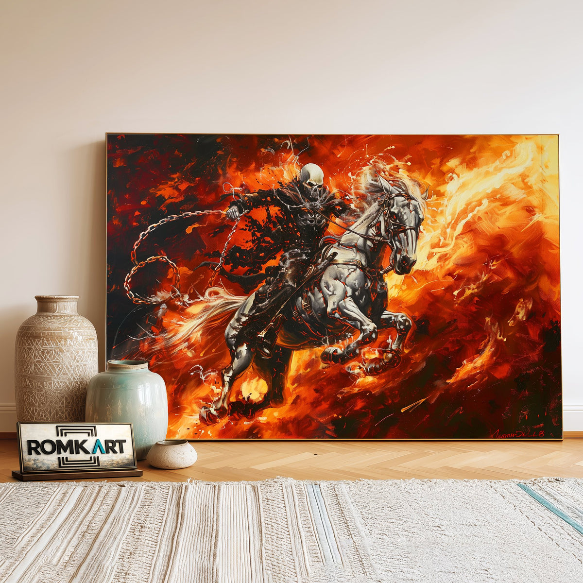 Ghost Riding Horse Equestrian Oil Painting - image 3