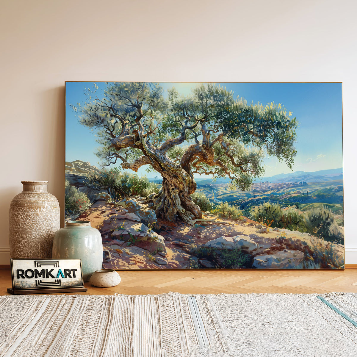 Giant Olive Tree Forest Landscape Oil Painting - image 3
