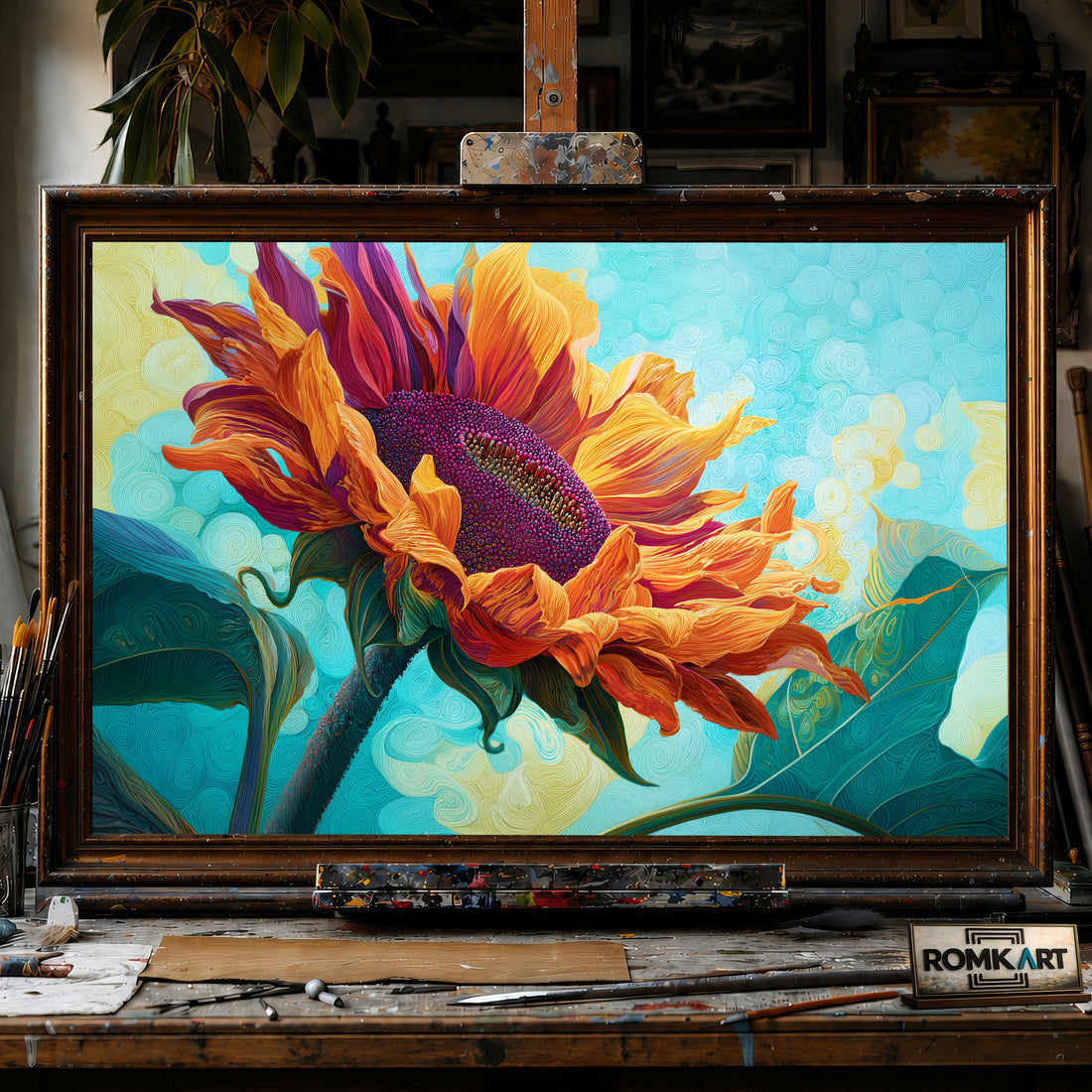 Giant Sunflower hand-painted oil painting on canvas