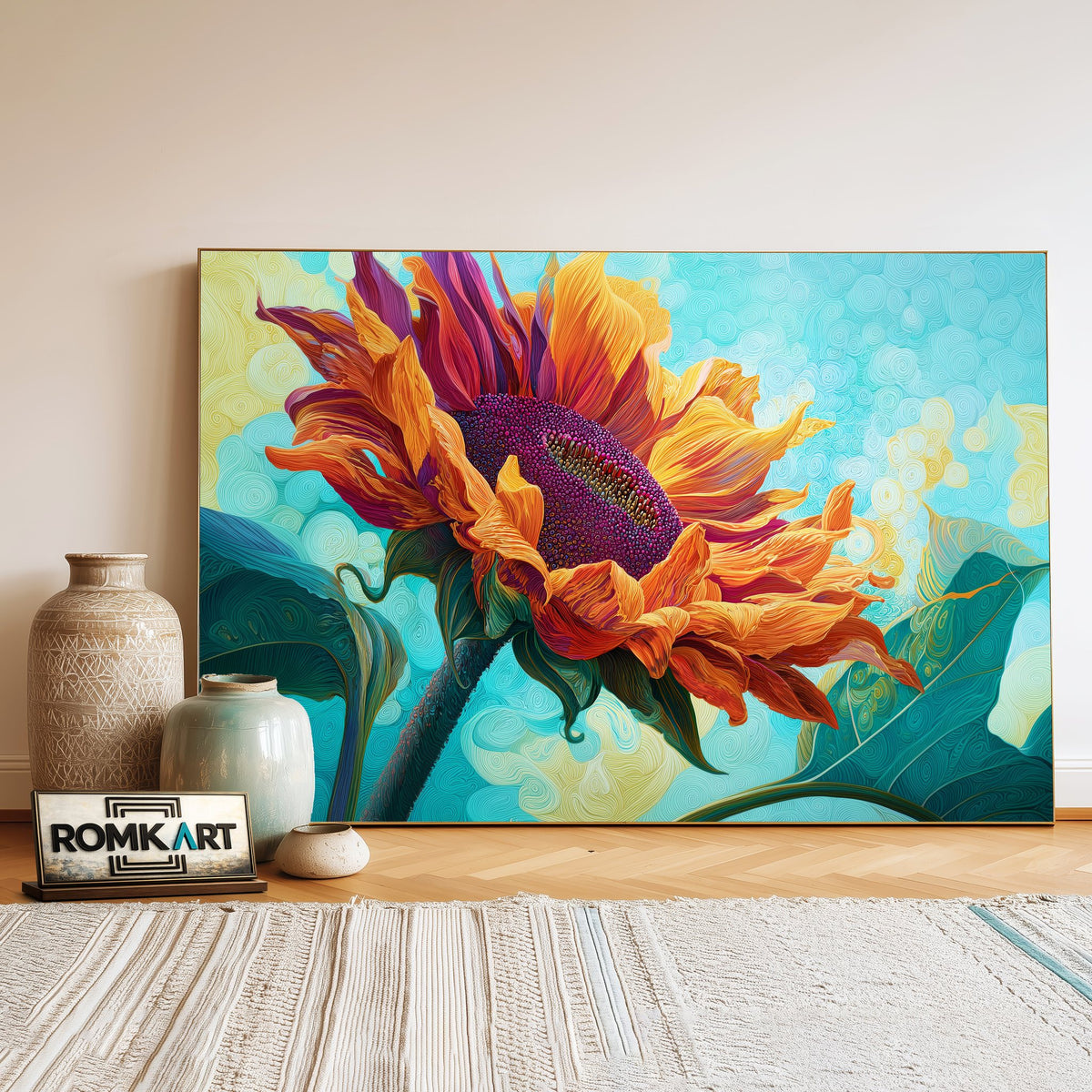 Giant Sunflower Floral Oil Painting - image 3