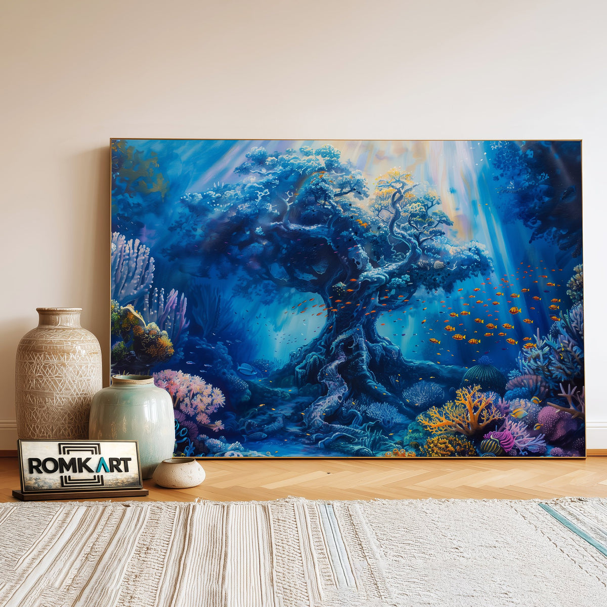 Giant Tree Underwater Ocean Seascape Oil Painting - image 3
