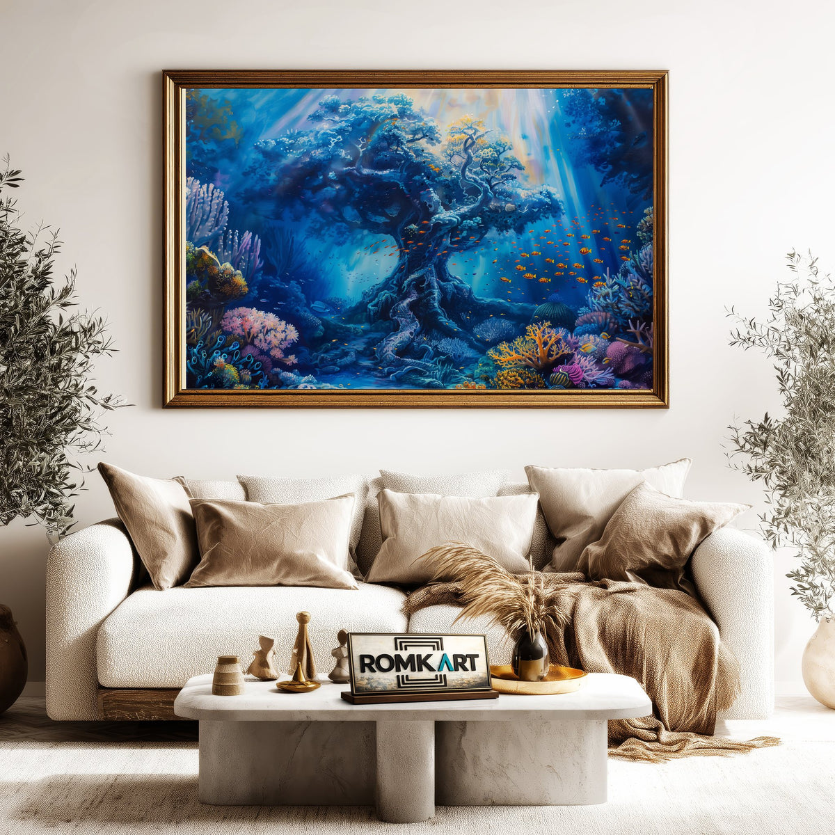 Giant Tree Underwater Ocean Seascape Oil Painting - image 5