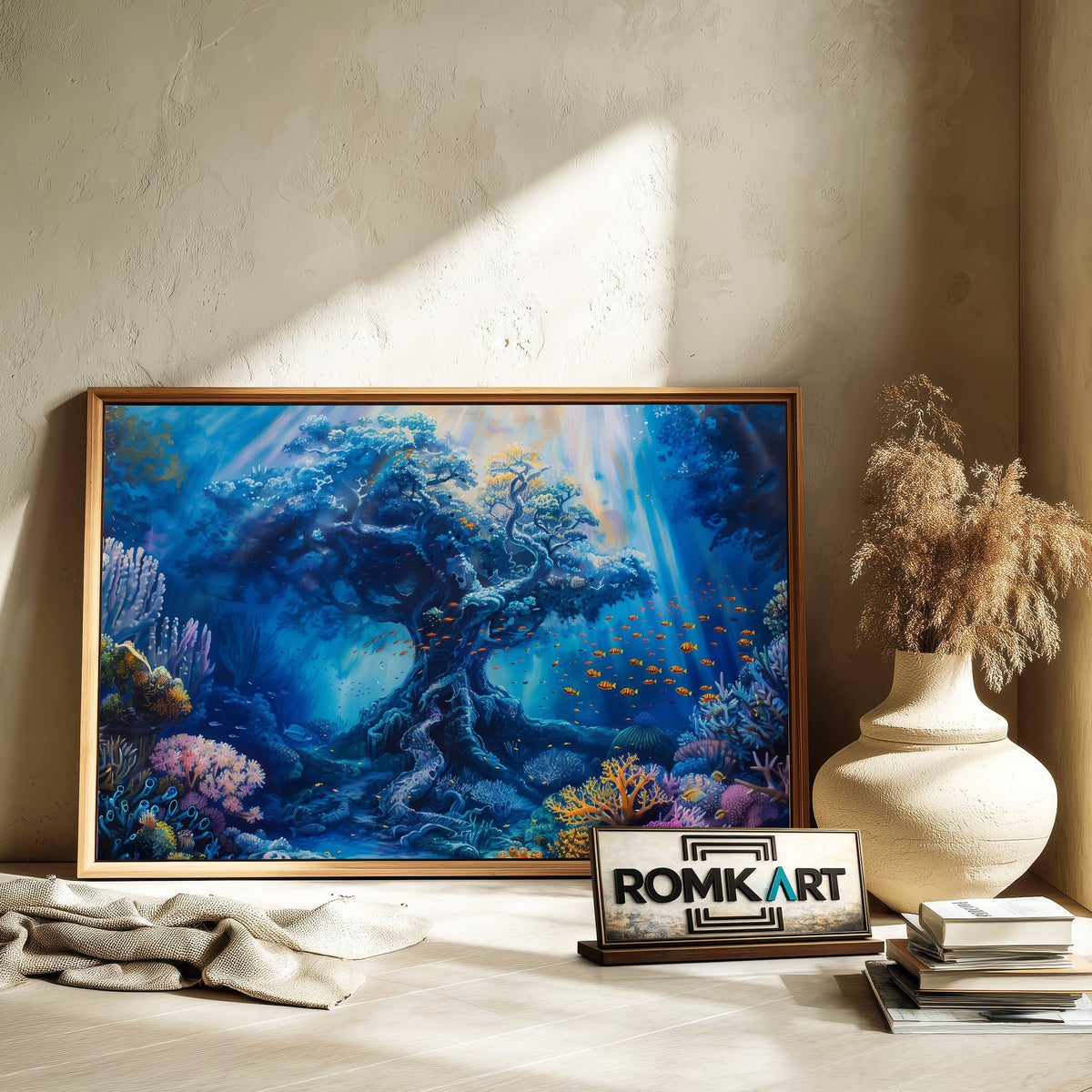 Giant Tree Underwater Ocean Seascape Oil Painting - image 6
